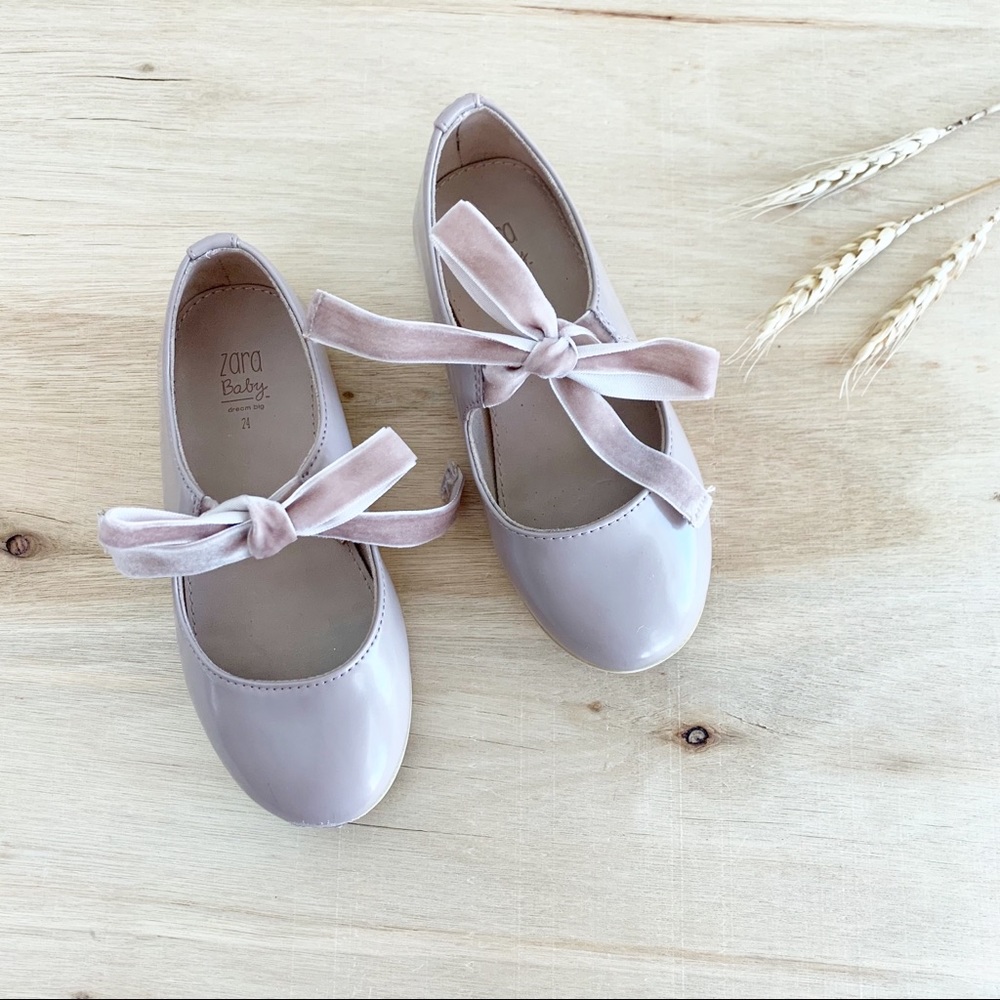 Zara Taupe Velvet Mary Jane Shoes